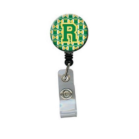 CAROLINES TREASURES Letter R Football Green and Gold Retractable Badge Reel CJ1069-RBR